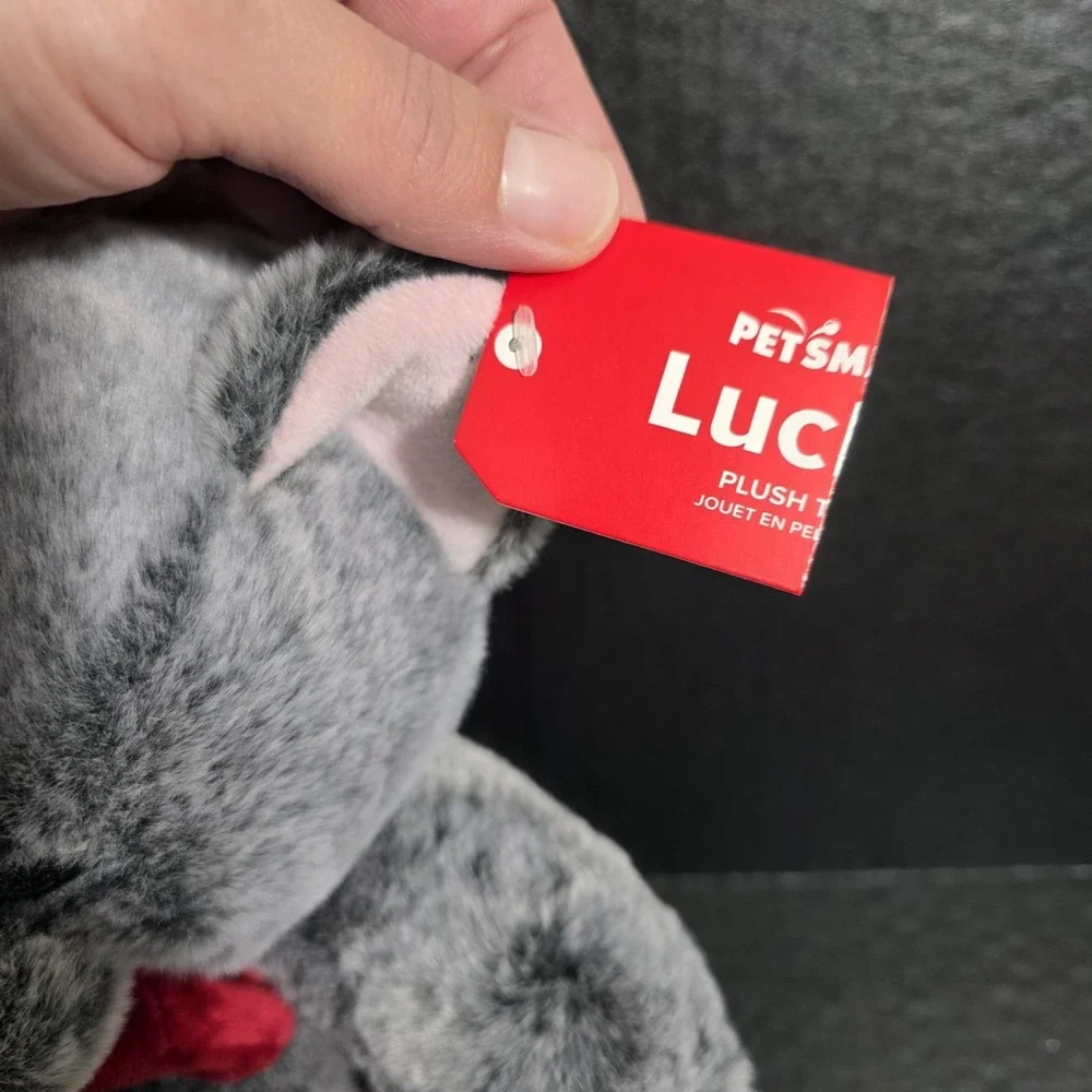 PetSmart Plush Dog Toy Lucky the Cat Gray‎ Squeaker Stuffed Animal LUXE SOFT New